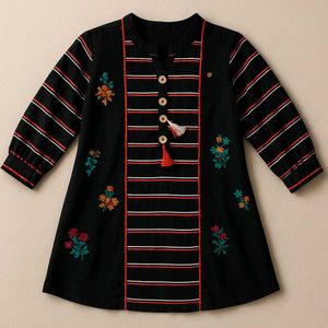 Striped & Floral Embroidered Dress
