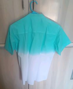 Men/Unisex Mandarin Collar Half Sleeve  Green And White Shaded Shirt Size - 40