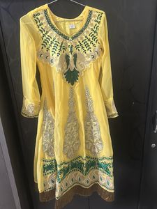 Yellow Colour Anarkali Suit With Pushpak Pant And Shifon Dupatta