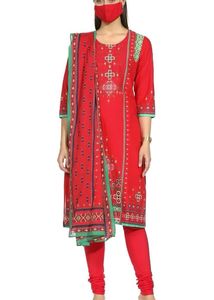 BIBA Red Printed Salwar Kameez Suit