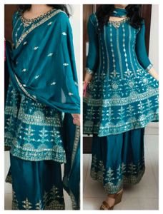 Women Green Silk Zari Embroidery Sharara Suit