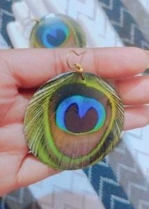 Peacock Feather Circle Earrings