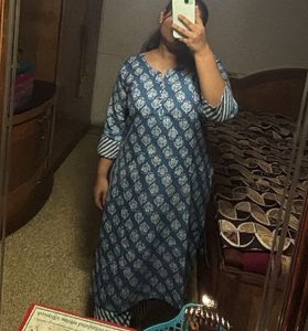 Blue Printed Kurti Pant Set