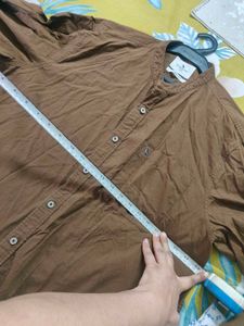 Mandarin Collar Brown Shirt