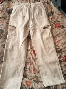 Wide Leg Beige Cargo Pants