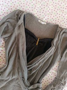 Gray Knit Mini Dress with Lace