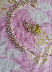 Rose gold White Stone princess Necklace + Earrin