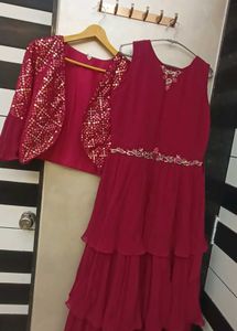 frill gown with tikki work koti