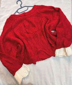 Red Knit Cropped Sweater