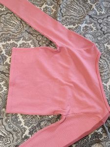 Pink Ribbed Long Sleeve Top