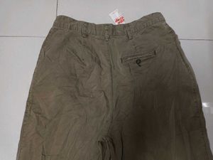 Khaki Cotton Denim Casual Pants