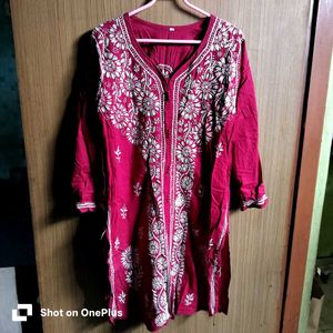 once worn Dark maroonish-red chicken work Embroide