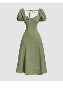 Elegant Olive Green Midi Dress