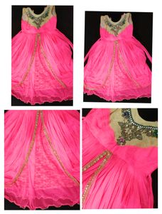 Party Wear Dark Pink Frock ( 7-14 )Age Girls