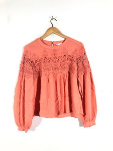 Coral Lace Trim Blouse
