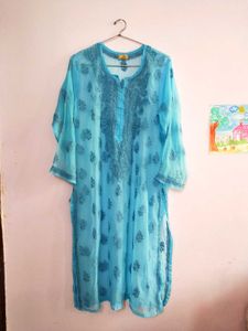 ADA Chikankari Blue Kurta with Cotton Inner
