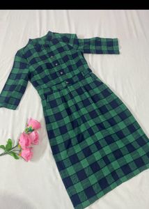 Green Plaid Midi Dress