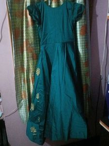 Elegant Green &amp; Gold Embroidered Dress