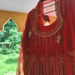 Bridal Red Velvet Zardozi Worked Gown