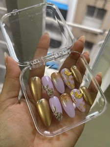 Press-On Nail Set - Gold &amp; Lavender With Free Prep