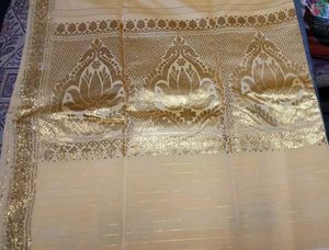 Elegant Cream & Gold Saree