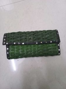 Handmade Paper Purse Woven Green Clutch