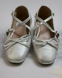Silver Ballet Flats with Bow