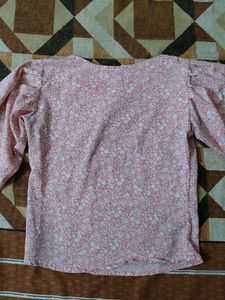 Pink Top For Girls With Flair Wide Pattern Sleeves