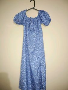Blue Floral Puff Sleeve Dress