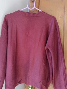 Burgundy V-Neck Knit Sweater
