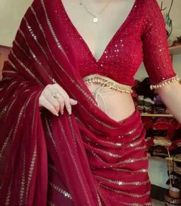 Beautiful Maroon Colour Sequence Work Saree