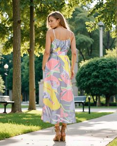 Abstract Print Flared Hem Maxi Length A-line Dress