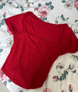 Red Square Neck Top