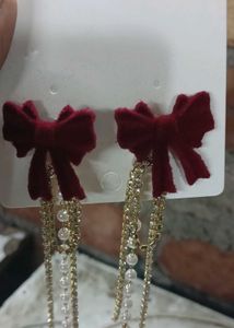 Bow &amp; Pearl Drop Earrings