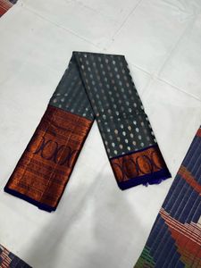 Grey &amp; Blue Pure Kanchipuram Silk Saree
