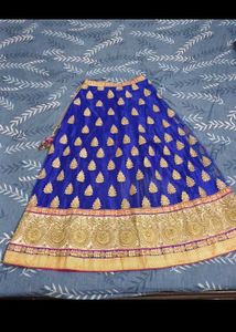 Blue &amp; Gold Embroidered Lehenga Skirt