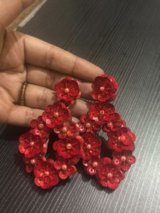 Red Floral Statement Earrings