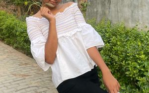 Off-Shoulder Smocked White Top