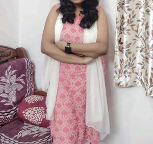 Pink Printed Kurta.(only kurta)