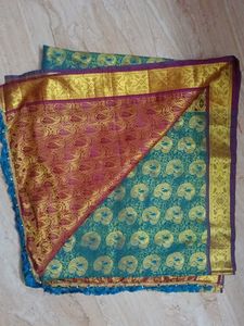 Teal &amp; Pink Paisley Pattern Saree