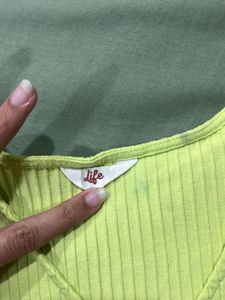 Green Ribbed V-Neck Top