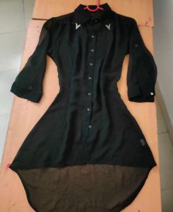 High To Low Stylish Black Georgette Shirt