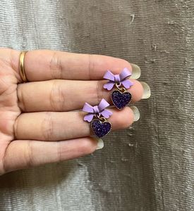 Purple Bow Heart Earring