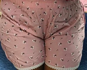 Pink Floral Lace Trim Shorts