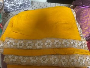 Pure Georgette Yellow Saree