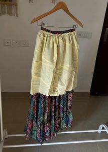 Leafy Print Tiered Chiffon Long Skirt