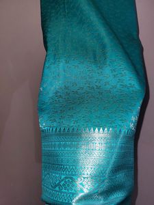 Pattu Contrast Silver printed Blue Saree