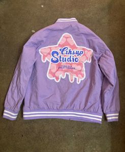 Purple Graphic Print Varsity Jacket