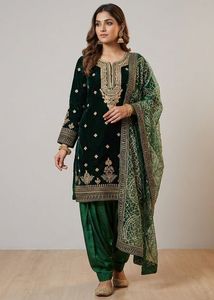 Elegant Green Velvet Kurta Set