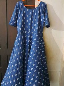Blue &amp; White Print Fit &amp; Flare Dress